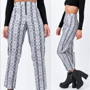 High Waisted Snakeskin Pants Black white with zip up Ankle Pants